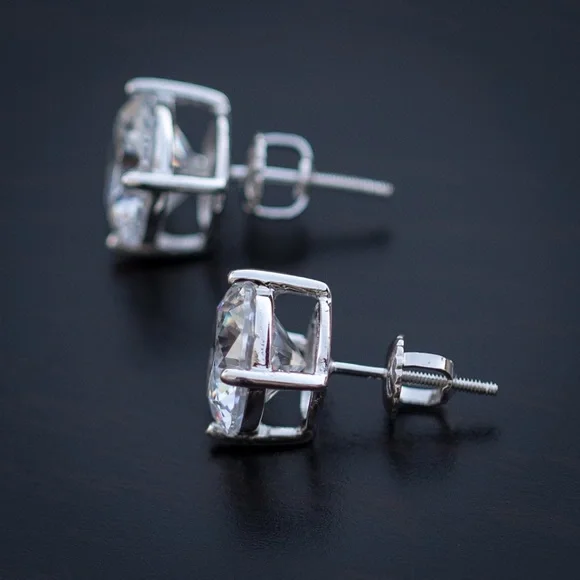 Unisex 10mm Brilliant-Cut Diamond Stud Silver Earrings - Picture 3 of 4